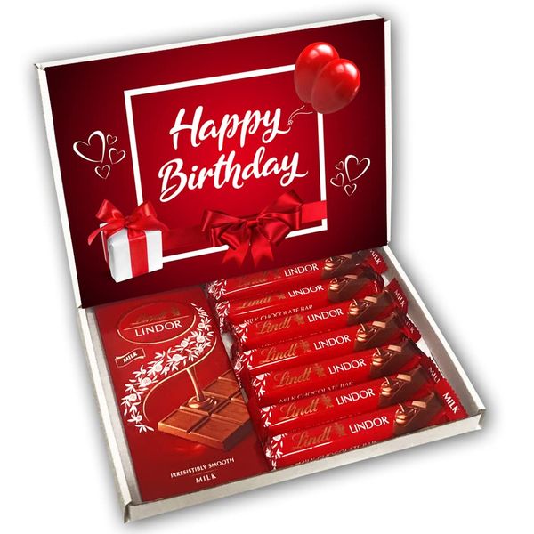 Lindt Milk Chocolate Gift Box Chocolate Bars Gift Box Hamper Birthday Present (BIRTHDAY RED)