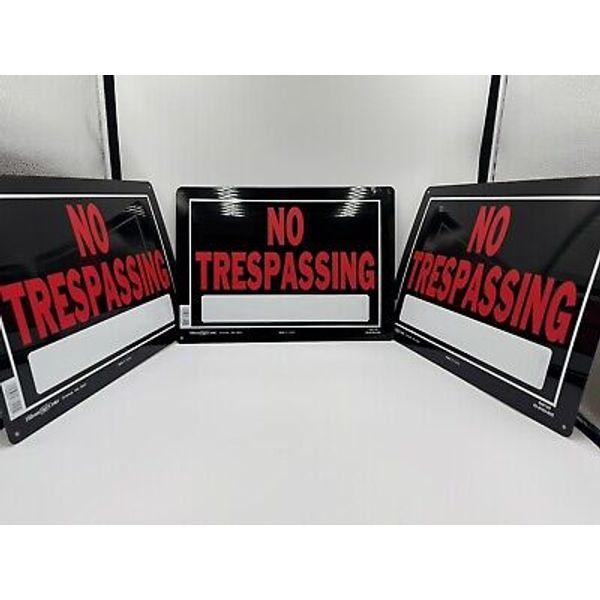 NEW Set Of 3 Hillman No Trespassing Signs Red/Black ALuminum 10" x 14" 840125