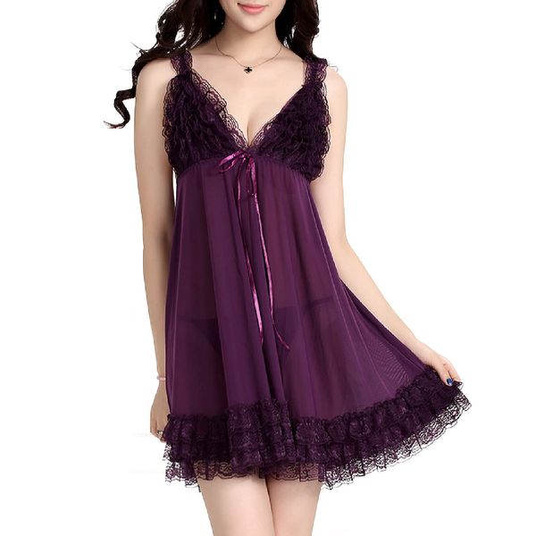 Synlala Babydoll, Sexy Lingerie, Cute, Plenty of Lace, See-Through, Slip, Nightwear, purple