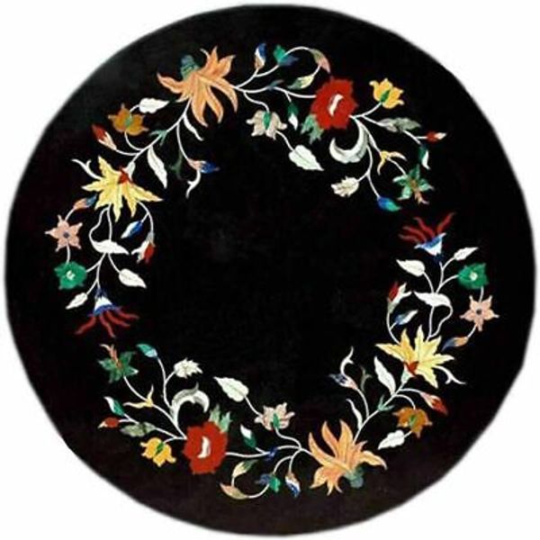 12 Inch Buy Elegant Black Marble Tabletop Inlaid Handmade...