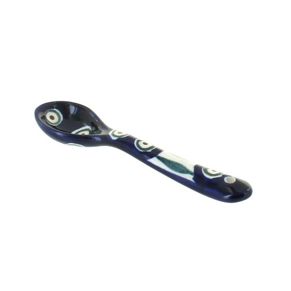 Blue Rose Polish Pottery Peacock Sugar Spoon
