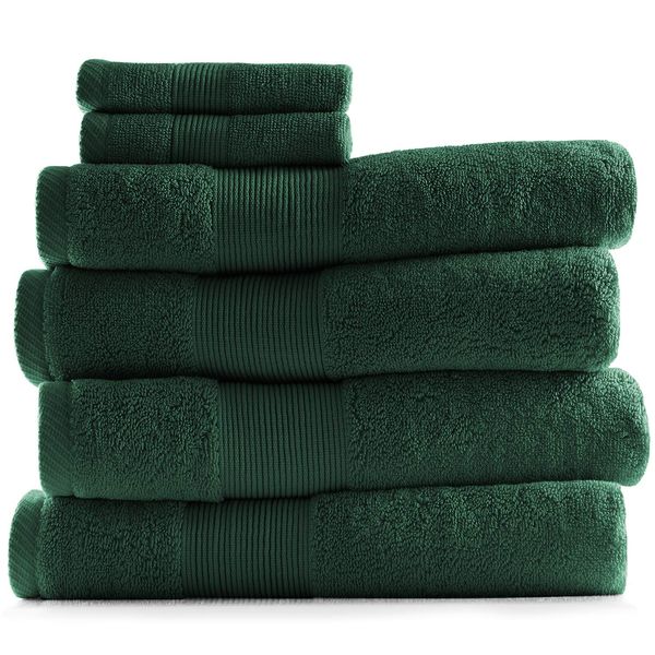 Hearth & Harbor Bath Towels for Bathroom - 100% Ring Spun Cotton Luxury Bathroom Towels - Ultra Soft & Highly Absorbent Bath Towels Set, 6 Piece Set (4 Bath Towels, 2 Washcloths) - Hunter Green