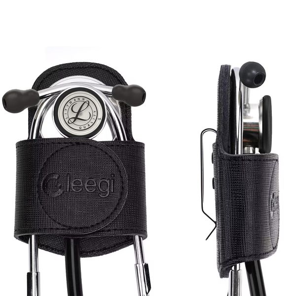 Gleegi Stethoscope Holder Clip Genuine Leather Stethoscope Holster Clip On Waist Belt Fit All Models: ADC, MDF, Adscope, Littmann for Physicians, Nurses, EMT, Medical Nursing Students