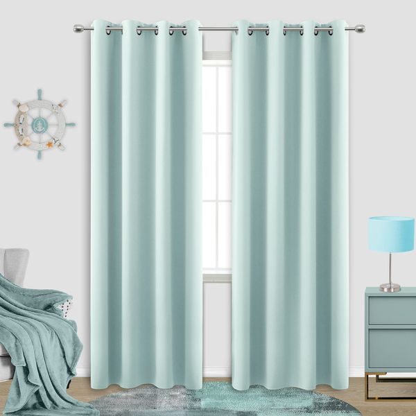 KOUFALL Aqua Blackout Curtains for Beach Room Decor,Ocean Themed Summer Coastal Curtains for Living Room Bedroom Window,84 Inch Length 2 Panels Grommet,Seafoam Blue Mint Green