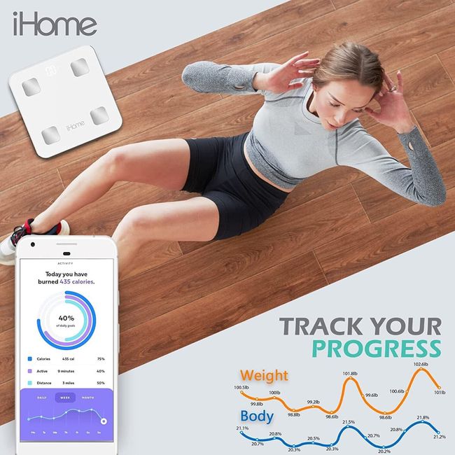 iHome Smart Scale - Digital with BT Connectivity & LED Display - Black