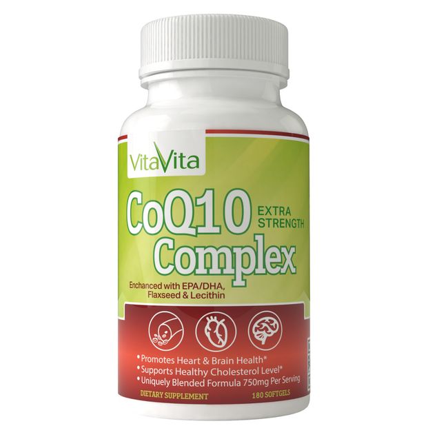 VitaVita CoQ10 Max Ehanced with EPA/DHA, Lecithin & Flaxseed (180 Softgels)