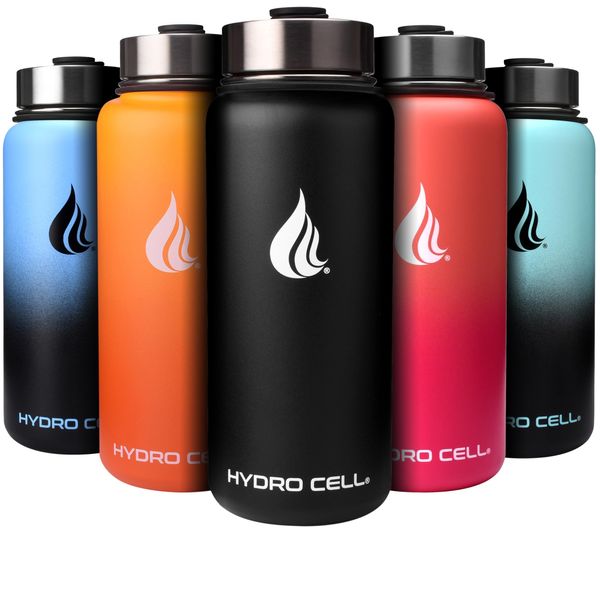 HYDRO CELL Stainless Steel Insulated Water Bottle with Straw - For Cold & Hot Drinks - Metal Vacuum Flask with Screw Cap and Modern Leakproof Sport Thermos for Kids & Adults (Black 32oz)