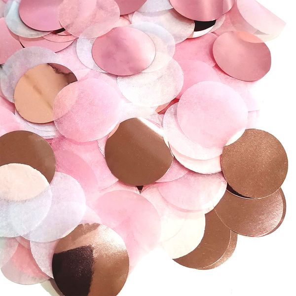 6000 Pcs Rose Gold 1 inch Confetti, Party, Birthday Decoration, Wedding, Anniversary, Round, Paper, Foil (Rose Gold, White, Light Pink) (Rose gold-6000Pcs)