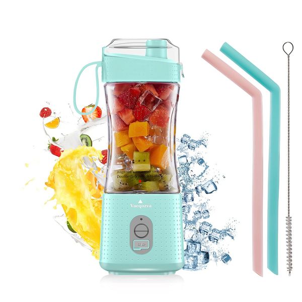 Vaeqozva Portable Blender,Blender Smoothie Maker for Shakes and Smoothies,Personal Blender USB Rechargeable with 6 Blades,380ml Mini Juicer for Travel Sports Office Kitchen,Lightblue