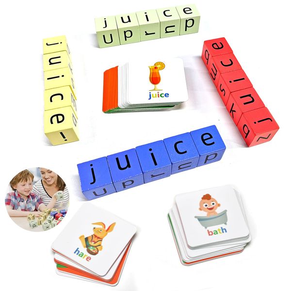 Word Race Cube Game, Wooden Blocks Spelling Games, Alphabet Matching Multiplayer, Stimulates The Brain's Imagination and Creativity, Flash Cards for Kids Suitable for Classroom,Parties