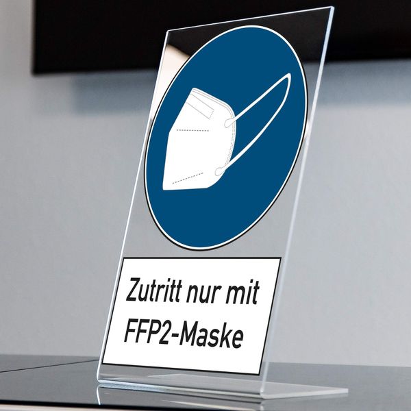 Hinweis - Zutritt nur mit FFP2 Maske - / Maskenpflicht FFP 2 / KN95 Maske (Acryl Aufsteller 200x300 mm)
