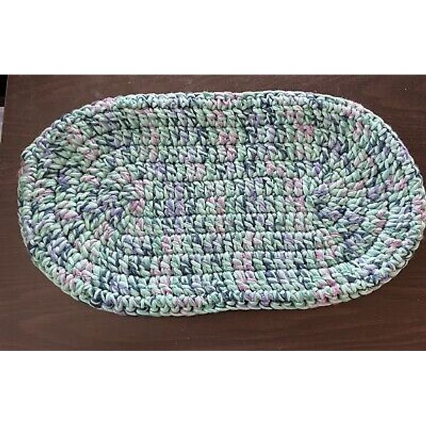 Crocheted Rug Upcycled Cat Dog Pet Bed Variegated Handmade Chunky Yarn w1047