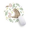 Watercolour Brown Bear & Rabbit Sitting Up Green Leaf Pattern PC Office Computer Round Mouse Mat Pad Desk Mousemat Mousepad