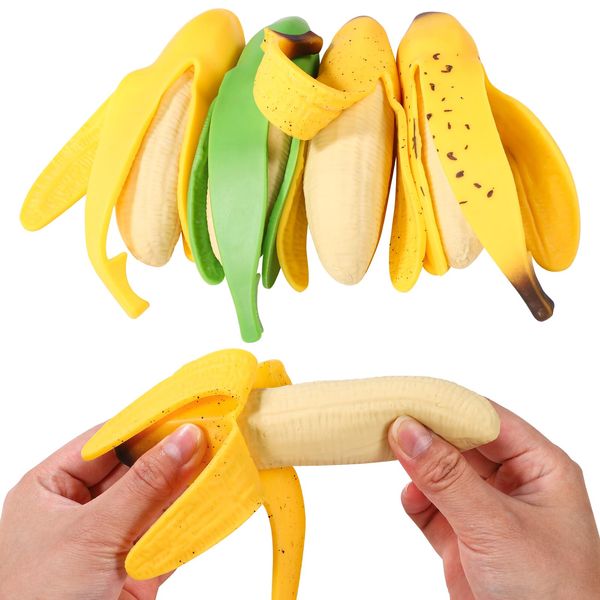 4pcs Banana Stress Toy, 6.89x1.5x1.38in Stretchy Stretchable Banana Fruit Squeeze Toy Fidget Stress Toy Cute Novelty Gift for Kids Children Youngsters