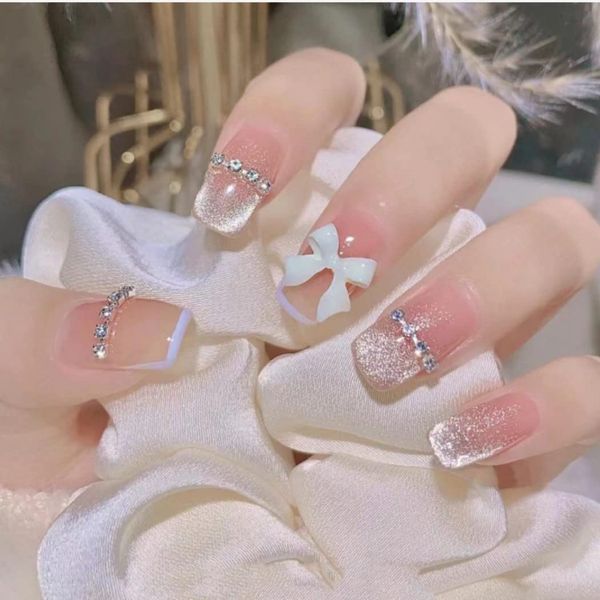 HappyHome AL0205 Nail Tips, 3D Nails, False Nails, Round Tips, Nail Stickers, Set of 24, Double-Sided Tape, Wood Stick, Nail File Included