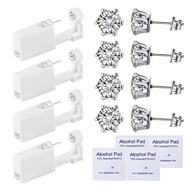 TC-SMAR 4 Pack Disposable Ear Piercing Gun Kit With Built-in transparent Cubic Zirconia Ear Studs