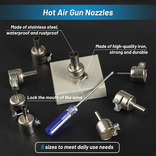 LEONTOOL Heat Gun Nozzle Kit Hot Air Gun Nozzle Hot Air Gun Nozzle Heat Gun Diagonal Nozzle 850 Hot Air for Soldering Station Circular Hot Gun Heating Gun 850 Repair Tools Accessories 3mm 4mm 5mm 6mm 7mm 10mm 12mm Set of 8