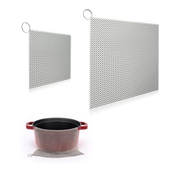 2 Pack Cast Iron Scrubber，316 Stainless Steel Rectangle Metal Cast Iron Chainmail Scrubber for Cleaning Cast Iron Cookware，Skillet Pan，Dutch Oven