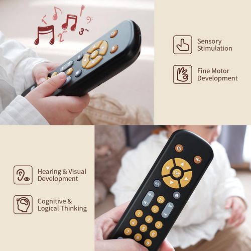 Nueplay Baby TV Remote Control Toy with Light and Sound, Toddler Realistic Controller with 3 Languages, Early Educational Learning Musical Toys, Preschool Infant Boys Girls 6, 12, 18 Months, Black