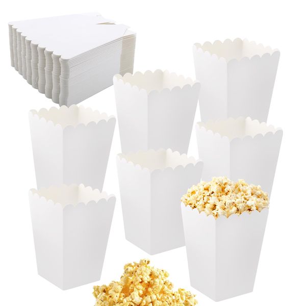 50 Stück Popcorn-Boxen, Klein Weiße Popcorn Boxen Popcorn Container, Popcorn Tüten Candy Container, Wird um Snacks, Popcorn und Süßigkeiten in Theatern Kinos und Karneval zu Süßigkeiten (Weiße)