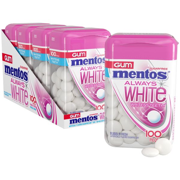 Mentos Always White Bubble Fresh Sugar Free Gum with Xylitol Sweetener 100 Co...