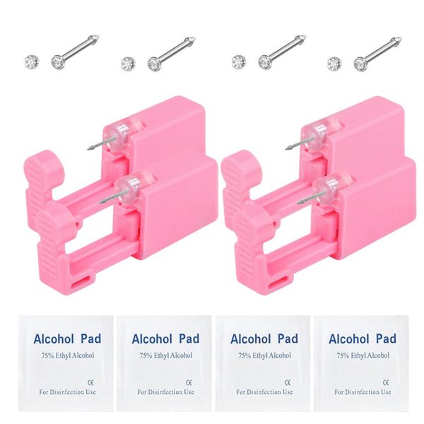 Vessantara Pink Self Nose Piercing Gun - 316L 20G Silver Disposable Nose Piercing Gun Tool Nose Rings Nose Stud Piercing Kits