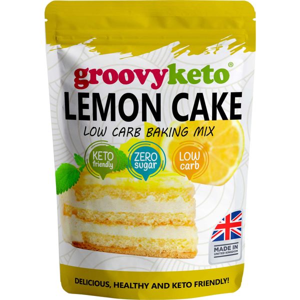 Groovy Keto Lemon Cake/Cupcake Mix | Low Carb | Keto Friendly | Sugar Free | Only 1.7g Net Carbs Per slice | Keto Baking Mix, Diabetic Friendly - 260g Pouch