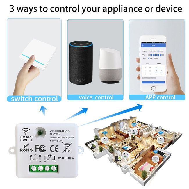 Mini DIY WiFi RF433 Smart Relay Switch Module Smart Life/Tuya App