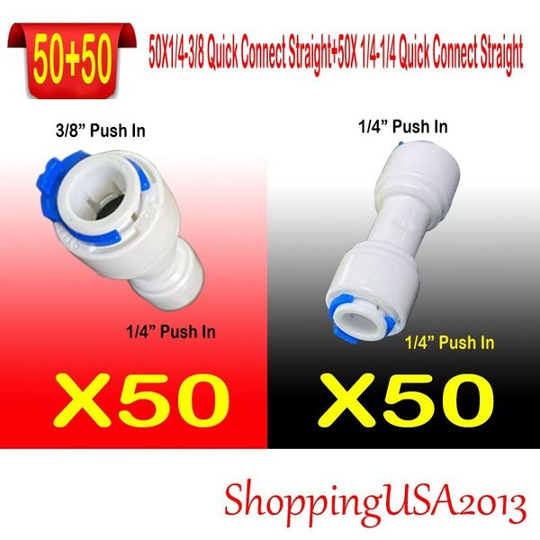 50PCS 1/4"-3/8" Quick Connect Straight +50 Quick Straight Fitting  1/4"-1/4"