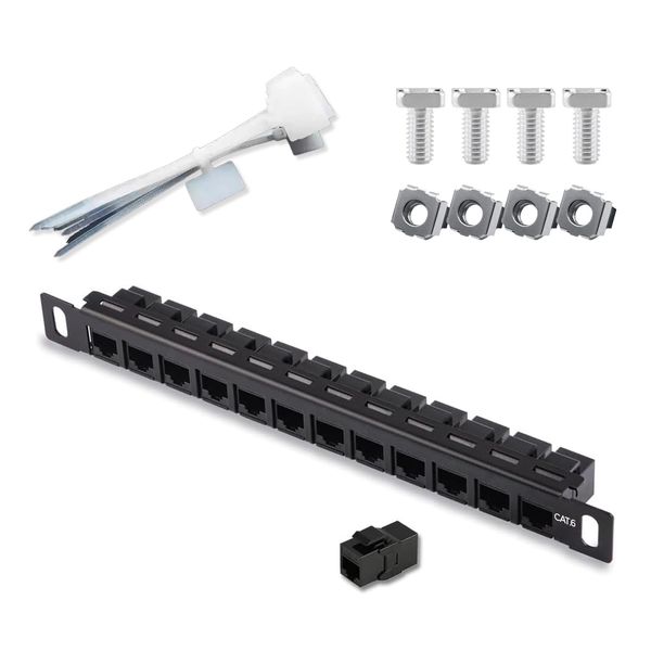 Network Patch Panel, 12 Port 0.5U Rack Mountable CAT6 Patch Panel, Pro Network Mini Patch Pane, Easy to Install, Cable Distinction, No Rust and Durable(RJ45 Straight) (Unshielded 12 Ports)