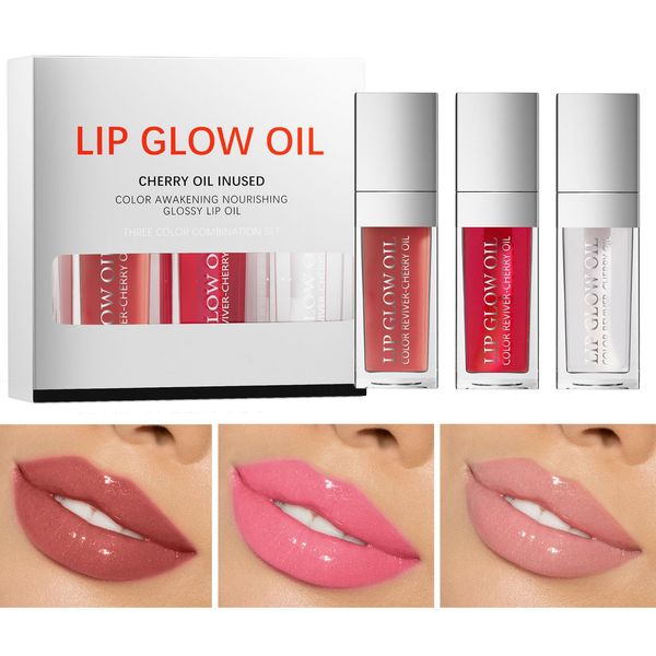 Hydrating Lip Glow Oil Moisturizing Long Lasting Plumping Lip Gloss Transparent Toot Lip Balm Moisturizing Lip Oil for Repairing Lip Lines and Prevents Dry Cracked for Lip Care and Dry Lips 3PCS