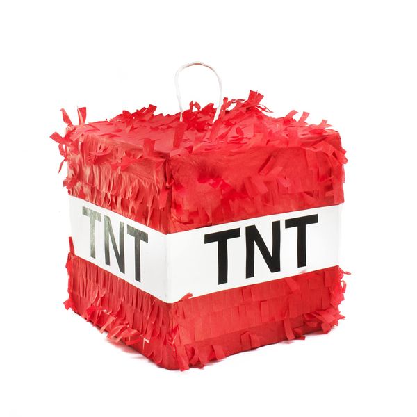 Small - TNT Pixel Box Mexican Pinatas for Birthday Party, Kid’s Events, and Cinco de Mayo Parties, Video Game Themed Fillable Pinata for Candy, Toys, and Treats, Includes Hanging String