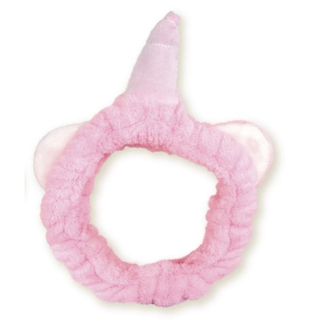 HTMC221-03 Women's Hair Band for Face Washing, Fluffy Texture, Absorbent Microfiber, Cute, Animal, Character, Face, Unicorn, Pink