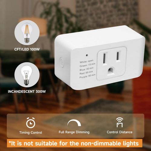 Indoor Dimmer for String Lights, Remote Control Light Dimmer Plug in, Light Timer for Led Lights, 2 and 3 Prong Adapter, 100FT Range for Dimmable LED/Tungsten Bulb/Patio Lights/Table Lamp