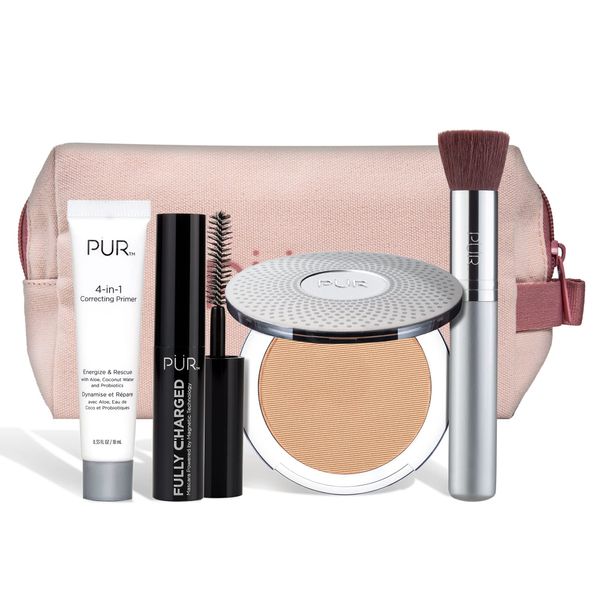 PÜR Beauty Multitasking Essentials Best Sellers Kit, Everyday Look Deluxe Kit, Condition & Moisturize Skin, Cruelty Free, Golden Medium