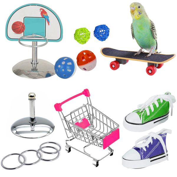 JSLZF Bird Training Toys, Bird Toys for Parakeets, Bird Shopping Cart, Cockatiel Basketball Toy, Parrot Skateboard, Bird Stacking Toy for Conure Parrot Budgie Parakeet