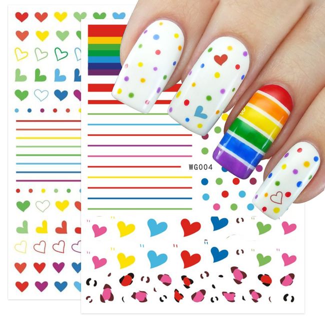 8 Sheets Rainbow Nail Art Stickers Decals Self Adhesive Pegatinas para Pride Day Design Manicure Tips Nail Decoration for Women Girls