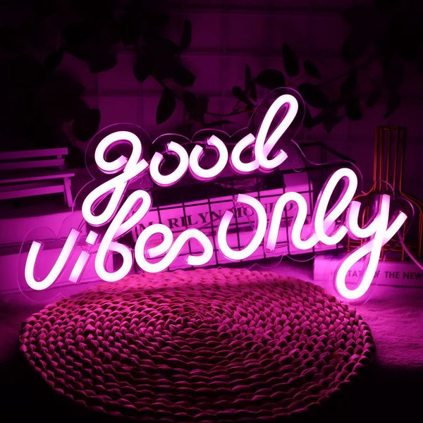 JFLLamp Good Vibes Only Neon Signs for Wall Decor Neon Lights Led Signs Suitable for Living Beer Bar Game Room Hotel Birthday Party Restaurant Christmas Unique Gift for Lover, 16.5 * 10 Inch(Pink)