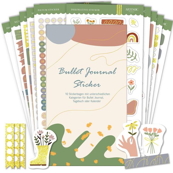 BIROYAL Bullet Journal Accessories, 12 Sheets/1000 Stickers, Bullet Journal Stickers, Calendar Stickers, Aesthetic Planner Stickers, Sticker Set, Calendar Stickers for Bullet Journal, Diary & Planner