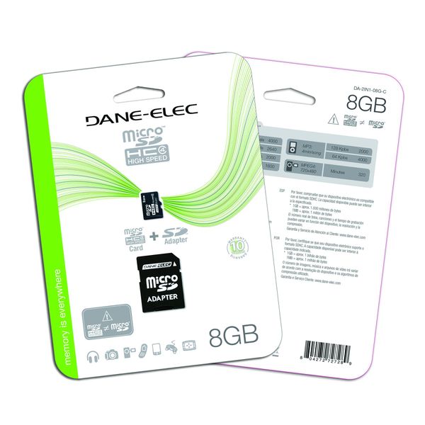 Dane-Elec 8 GB Class 4 MicroSDHC Flash Memory Card with SD Adapter Da – in1 – 08G – R by DANE-ELEC