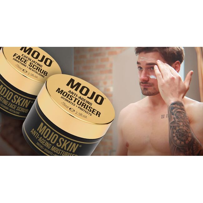 MOJO Skin Anti-Ageing Moisturiser with Hyaluronic Acid, Collagen & Jojoba Oil | Soothes, Hydrates and Protects to reduce fine lines and wrinkles | Luxury Scented | Men's Face Cream 75ml