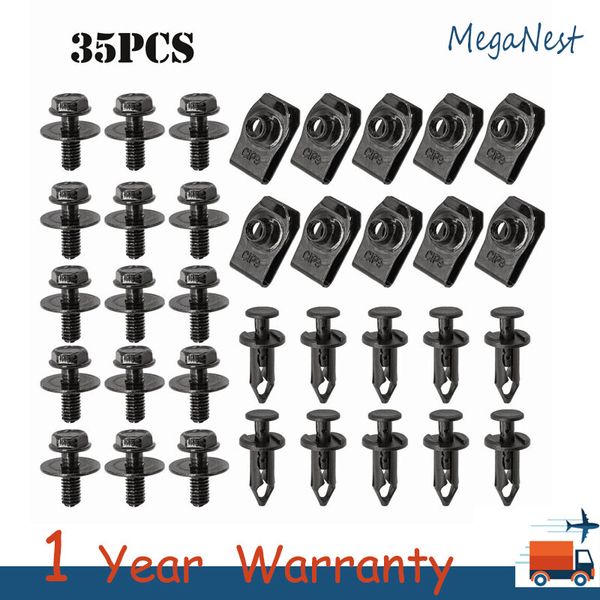 35PCS For Ford M6 Bolts & U-nut Clips Engine Under Cover Splash Shield Guard