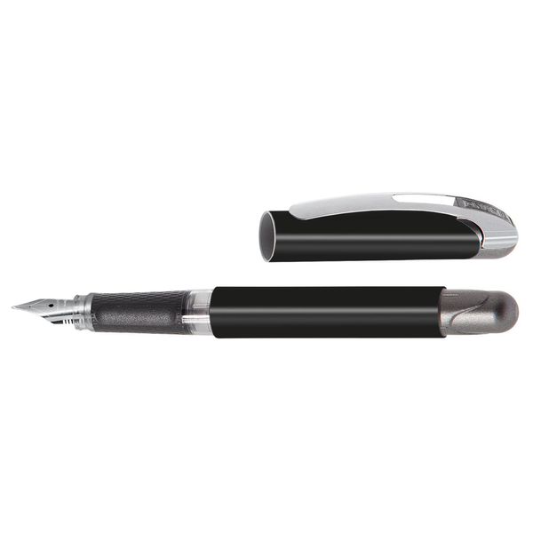 Ergonomic fountain pen for school/college - ONLINE College Black - solid medium nib for left-handers, soft grip part, for standard ink cartridges, refillable, ideal for beginners/pupils/students