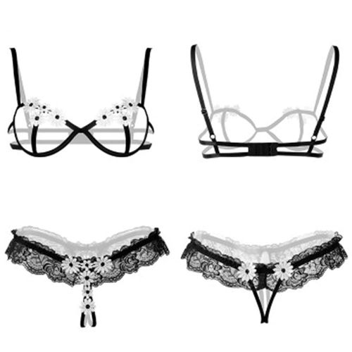 [qianqu] Women's Sexy Lingerie, Open Bra Panties, SEXY Underwear, See-through Panties, Extreme, Erotic, Cute, Lingerie, white (floral pattern)