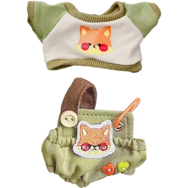 YUYAKESHI Cotton Doll Clothes, Doll Clothes, Change of Clothes, For Stuffed Animals, Sweats, Cute Accessories, Overalls, Apparel Parts (Green Fox 2 Pieces, 3.9 inches (10 cm)