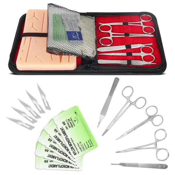 Spectabilis Suture Practice Kit for Medical Students, Silicone Pad 14 Pre-Cut Wounds Closure Suture, Supplies for Vet Nursing Students Surgical Stitches Kit De Suturas Med School Essentials.