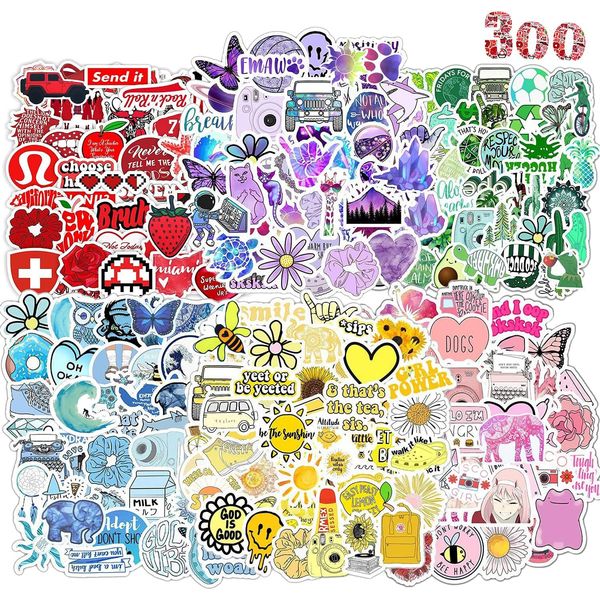 Aufkleber 300 Stück Schöne Bunt Sticker Set,Aesthetic Sticker für Kinder Erwachsene Teenager,Wasserfest Vinyl Stickers für Laptop Handy Skateboard Journal MacBook IPad Bücher Scrapbook Gitarre Pc usw