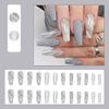 Set of 24 Nail Tips Gray White Marble Flash Long Adult Women Nails