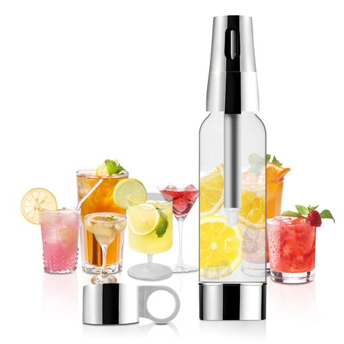 Sparkling Water Maker, Portable Soda Maker with 1L PET Carbonating Bottles, Soda Water Maker for Flavored Drinks, Soda Machine (Silver)