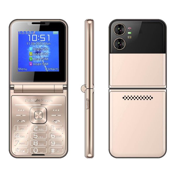 Flip Senior Cellphone, 2G Basic Phone for Elderly, 2.6in Big Button Phone, Loud Sound, Dual Screen Display, Quick Dial, Clear Sound, High Definition Camera, LED Flashlight (Gold)